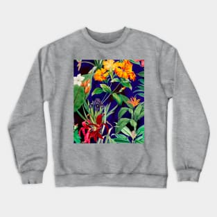 Colorful tropical floral leaves botanical illustration, tropical plants,leaves and flowers, blue leaves pattern Crewneck Sweatshirt